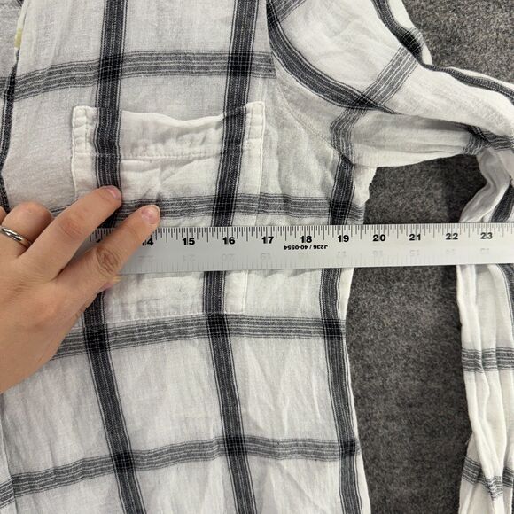 Old Navy Tunic Blouse Women S Small White Plaid V-Neck Long Sleeve 1/2 Button - Picture 5 of 7